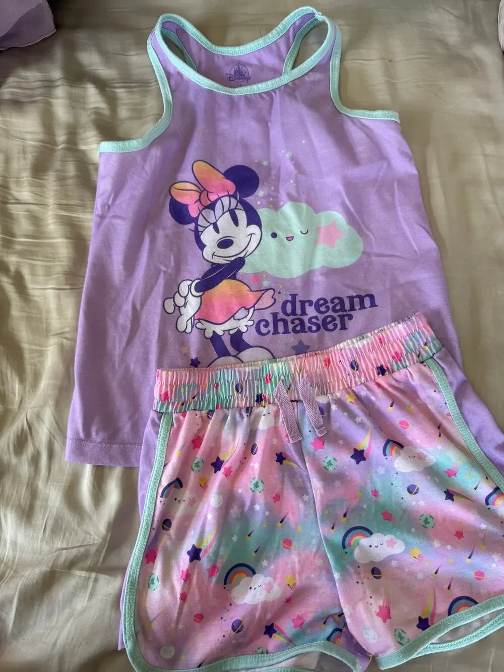 Disney Store minnie purple cloud tank top pajamas size 7/8